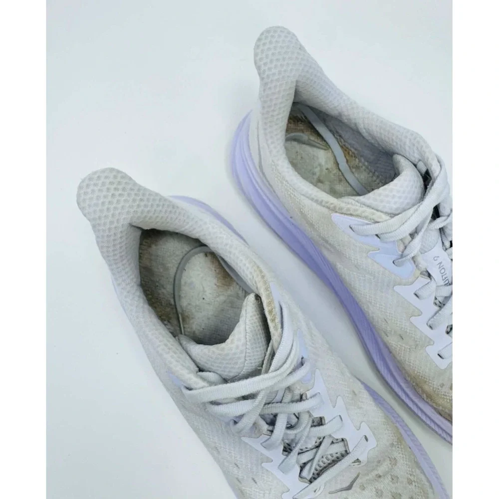 Hoka One One Clifton 9 Shoes Womens Size 12B White Purple 1127896 SGLW Comfort
